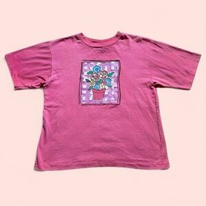 Vintage 1990s Pink Floral flower vase Graphic T-Shirt XL